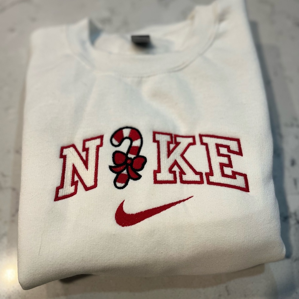 Embroidered Nike Candy Cane Christmas Graphic Crewneck